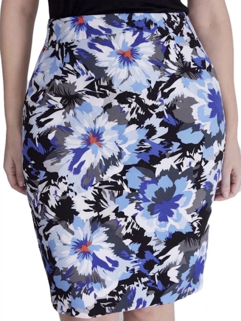 Lane Bryant Blue Black Floral Pencil Skirt Sz 20